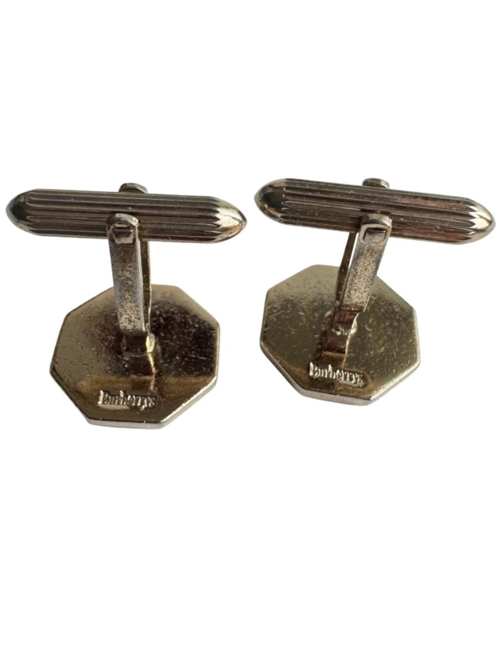 Vintage Burberry Cufflinks Blue Enamel Knight Logo Octagon Gold Tone Groom Suit - Picture 6 of 10